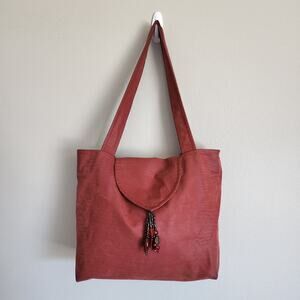 Suruchi Purse Red Made In USA Beaded Tassel Tote Shoulder Handbag Large